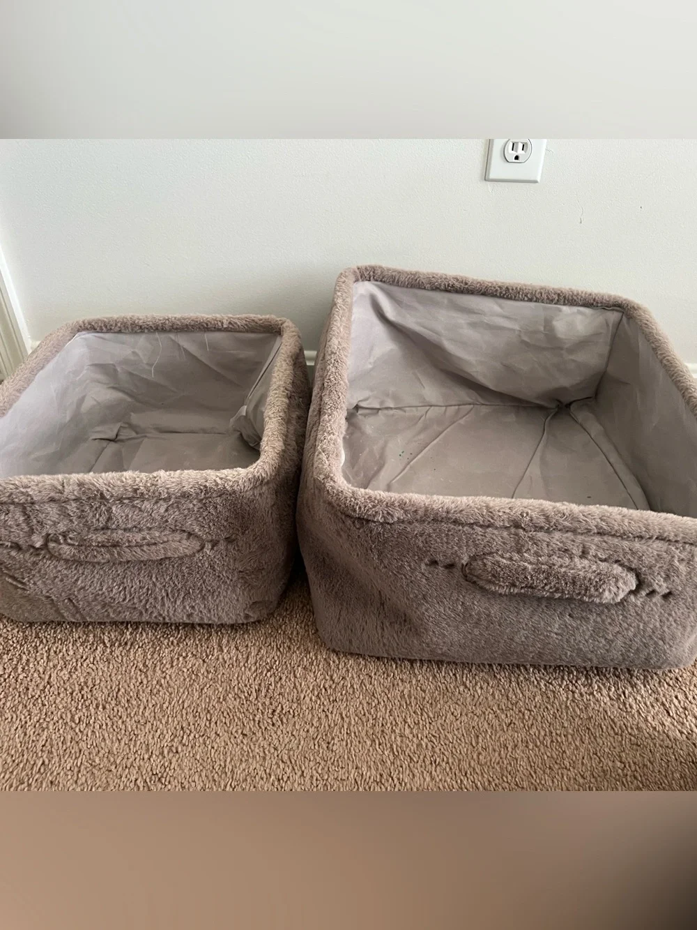 Plush Fabric Storage Bins - Set of 2 in Taupe